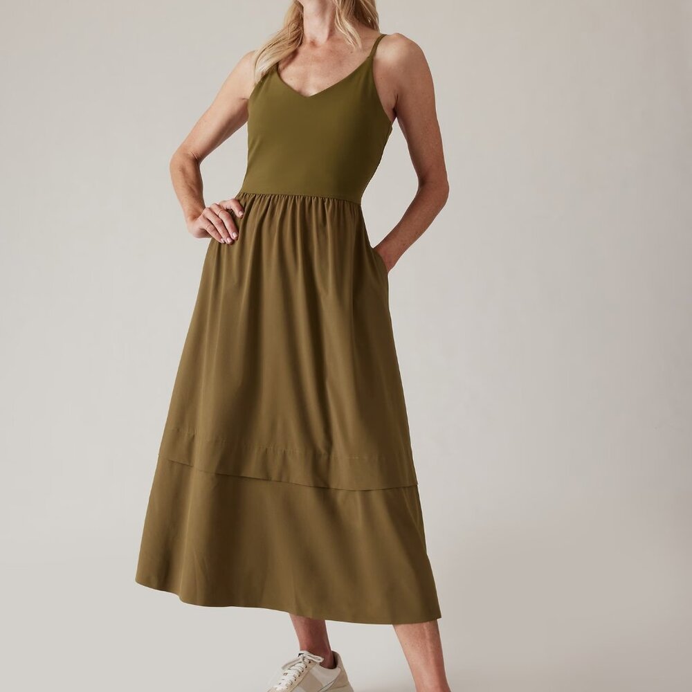 Elation V-Neck Hybrid Dress—Acacia Olive—Small/Tall—NWT